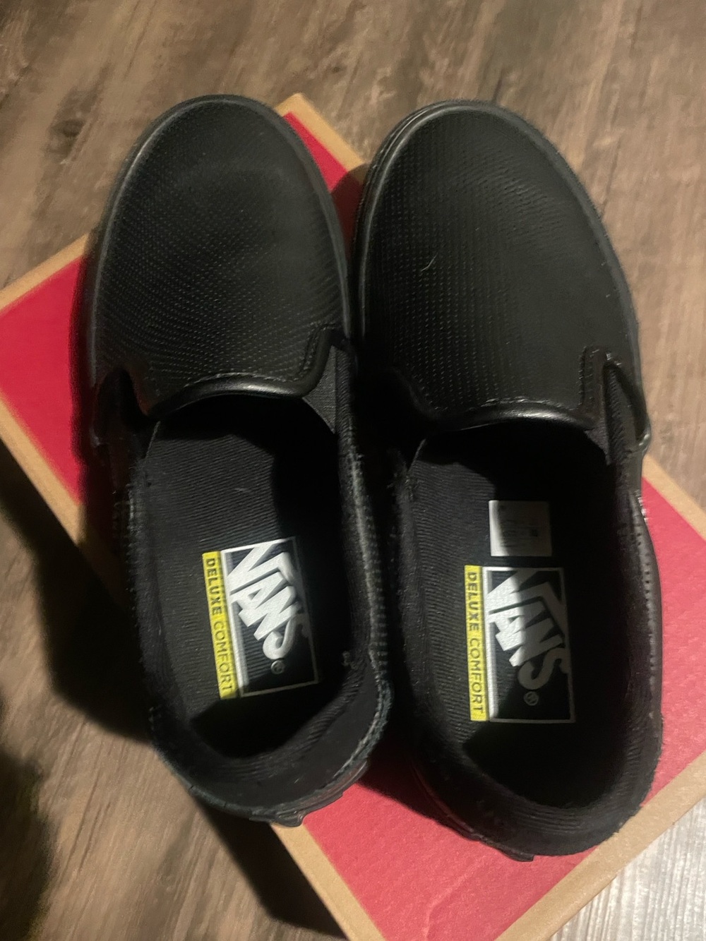 NEW Vans Black womens 7 leather Slip-On lLoafers